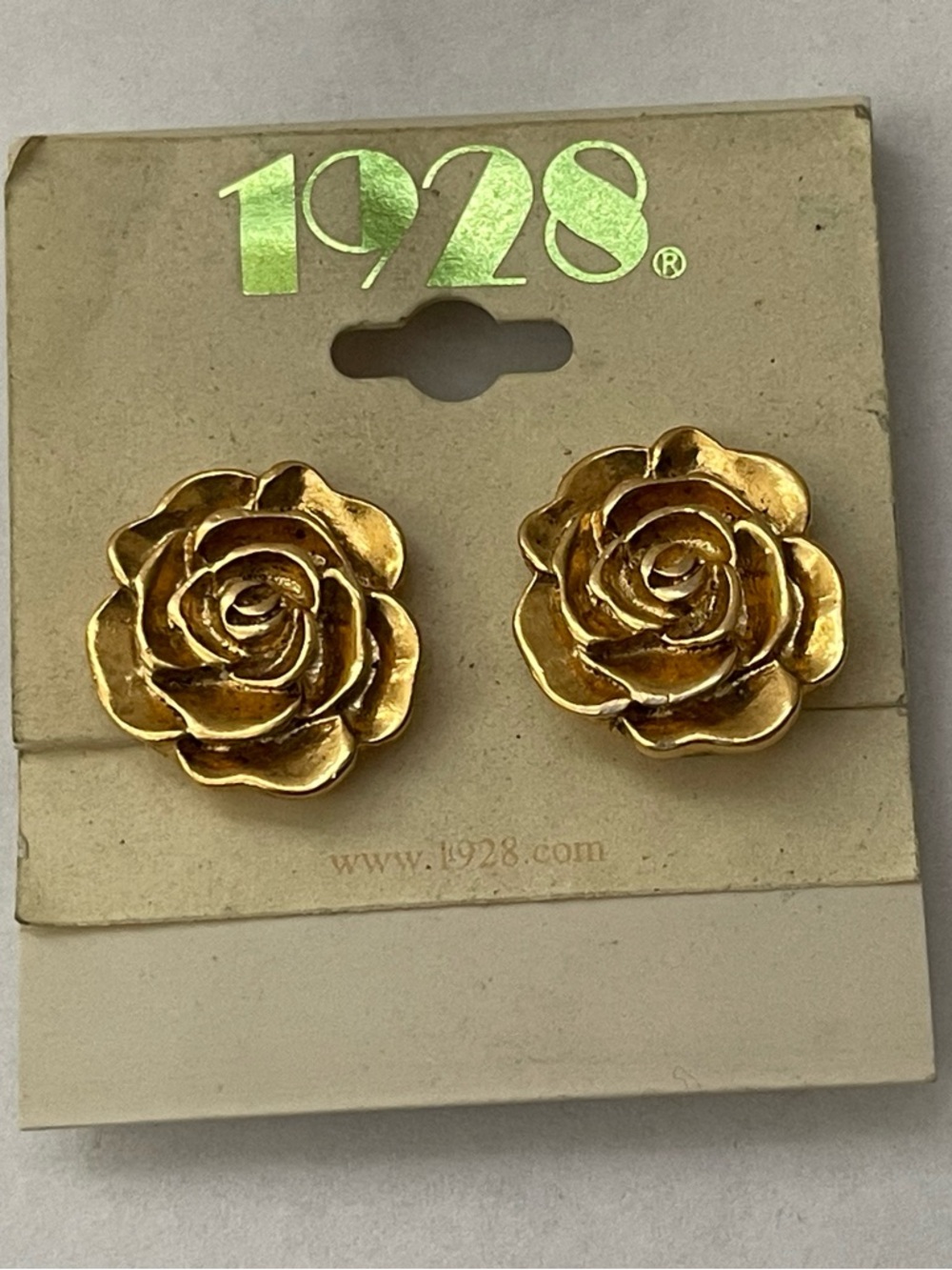 1928 Gold Rose flower button  clip-on  earrings